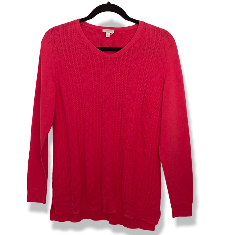 Talbots 100% Cotton Cable Knit V-Neck Pullover Sweater